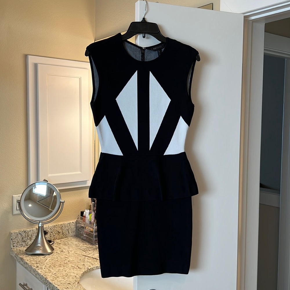BCBG MaxAzria XS Black and White Peplum Dress